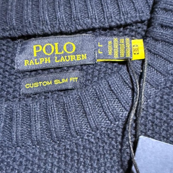 NWT Polo Ralph Lauren Men's Cotton Knit Crewneck Sweater In Blue Large - Picture 4 of 14